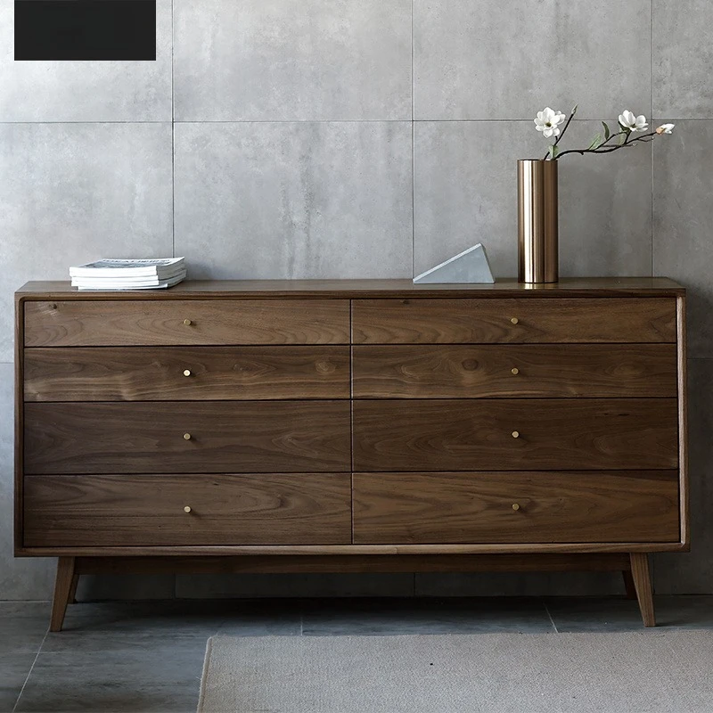 

Nordic solid wood eight-bucket cabinet, bedroom locker, living room, black walnut, red oak storage cabinet, light luxury