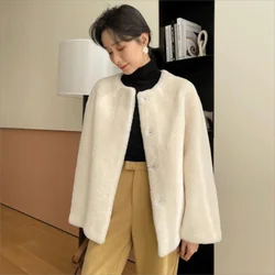 Abrigo de invierno para mujer, chaqueta de piel de visón sintética con cuello redondo, moda coreana