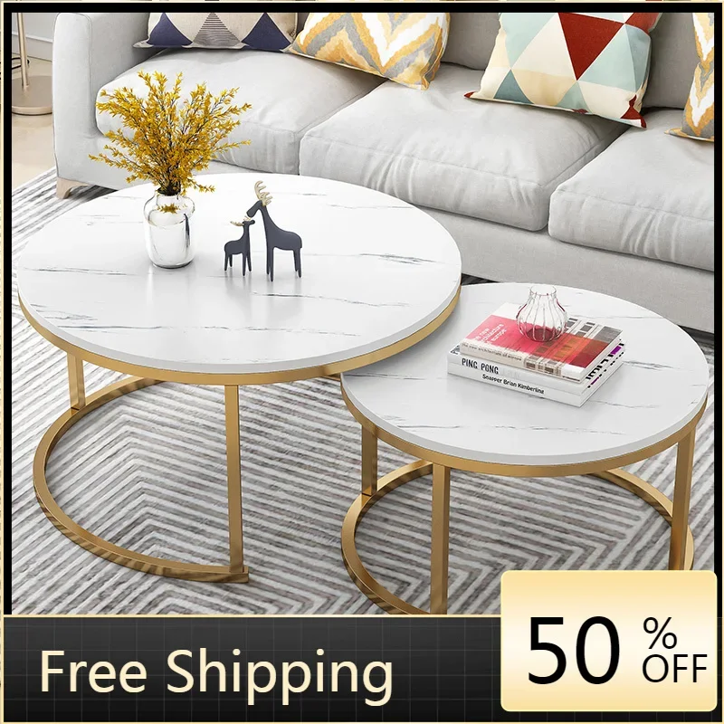 Luxury Marble Coffee Tables Set Creative White Low Gold Coffee Table Round Small Nordic Mesas De Centro Para Sala Furniture