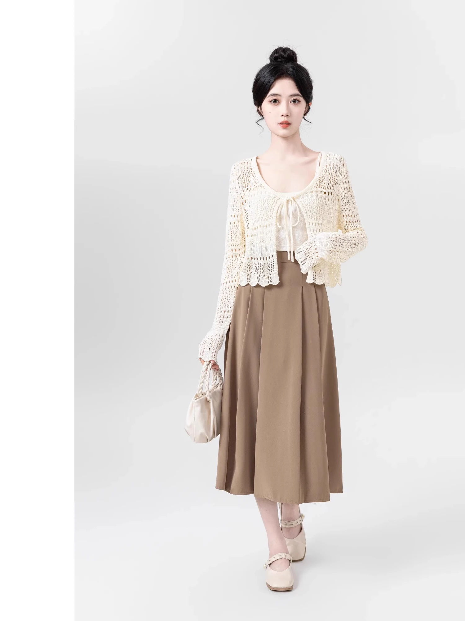 

Женский вязаный открытый кардиган из ледяного шелка, лето 2022, свободный крой, стандартный крой, средней длины, длинный свек или длина