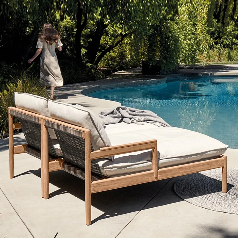 Solid wood teak garden sofa, handmade rattan open-air garden balcony outdoor sofa