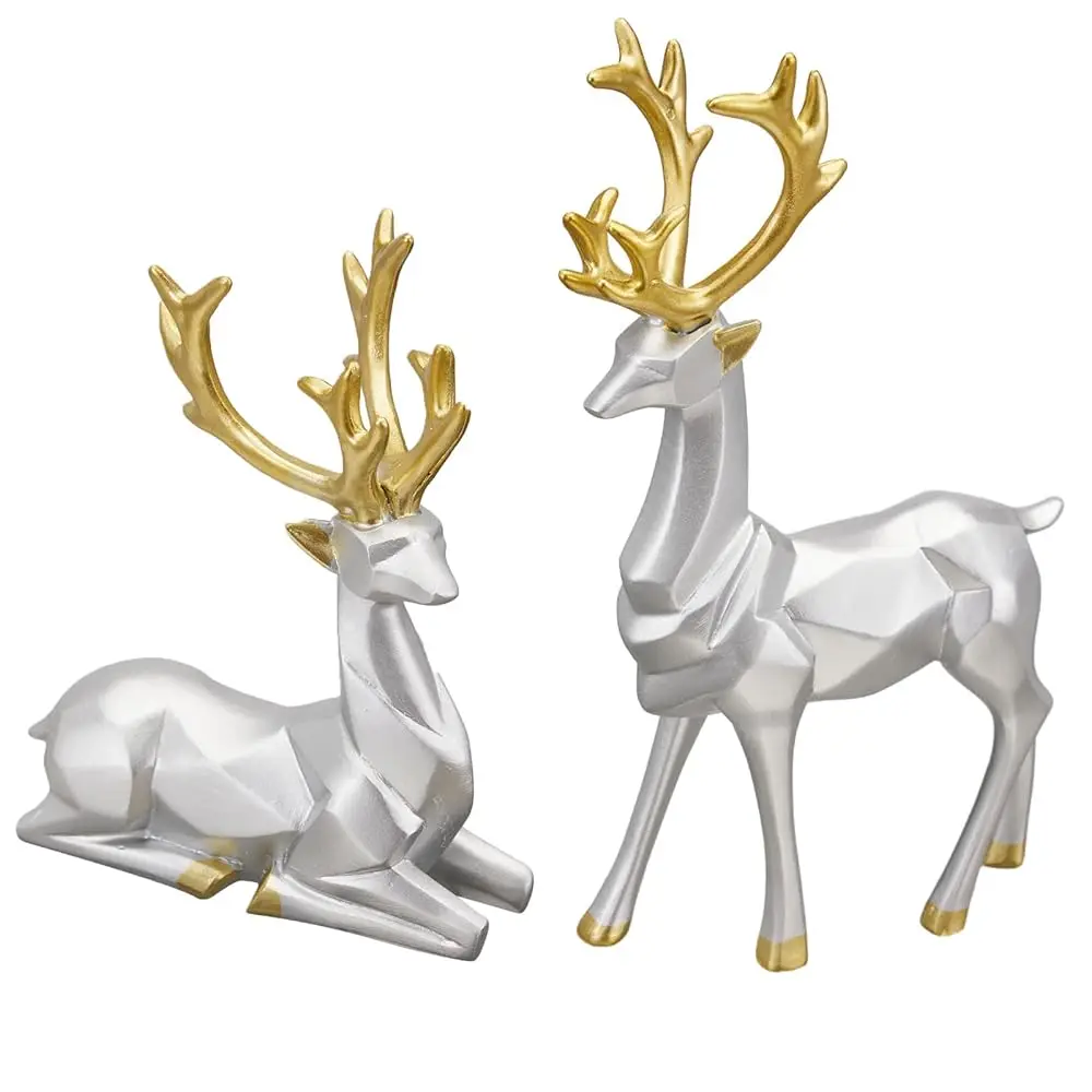 

Christmas Decoration 2Pcs Reindeer Resin Ornaments Mother Child Deer Couple Deer Sculpture Used For Living Room Bookshelf