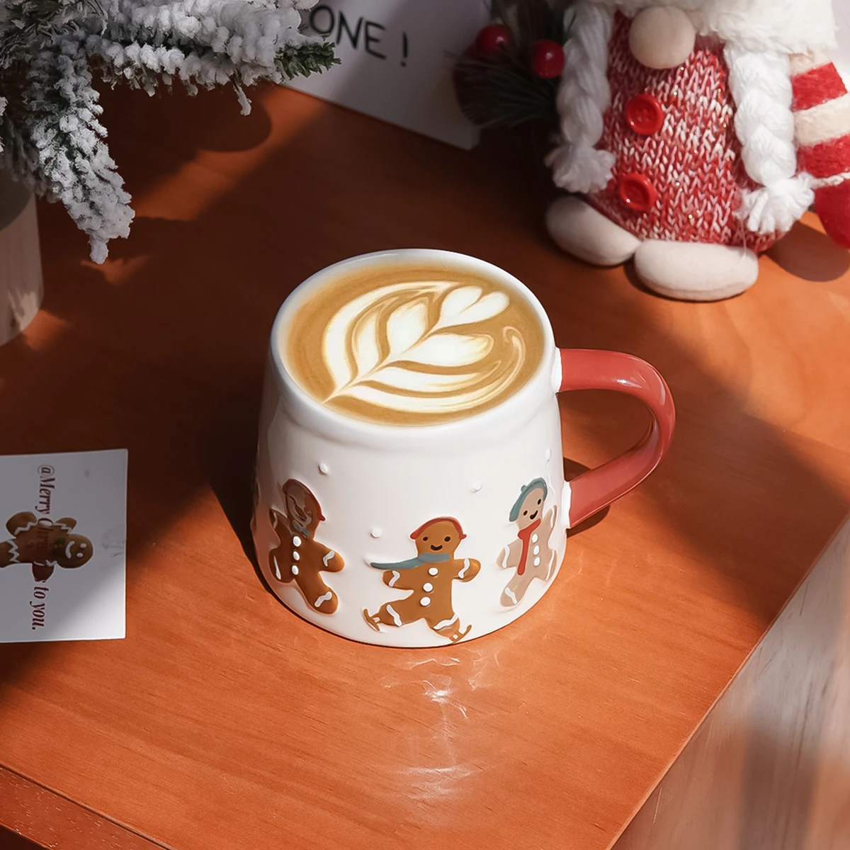1Pc11.3Oz عيد الميلاد الزنجبيل رجل السيراميك القدح ، الزنجبيل رجل كوكي التزلج شكل فنجان القهوة مناسبة لعيد الميلاد الأسرة حفلة عشاء شرب كوب فنجان القهوة كوب الإفطار هدية عيد الميلاد الديكور هدية
