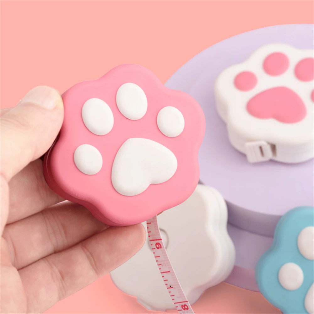 Cute Kitten Paw Shape Body Measure Tape Portable Cartoon Soft Measuring Tape with Lock Pin/Push Button Mini Sewing Tailor Craft