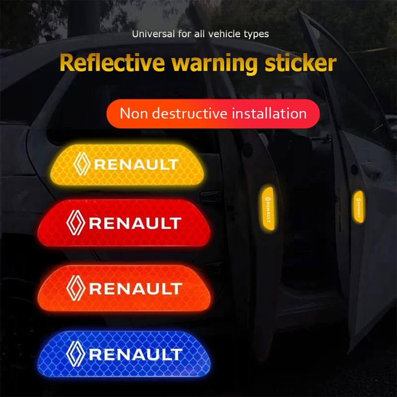 4 Stück Auto-Türreflektoraufkleber Sicherheitswarnmarkierung für Renault Clio Koleos Megane Espace QM6 Kadjar Captur Scenic Duster Twin