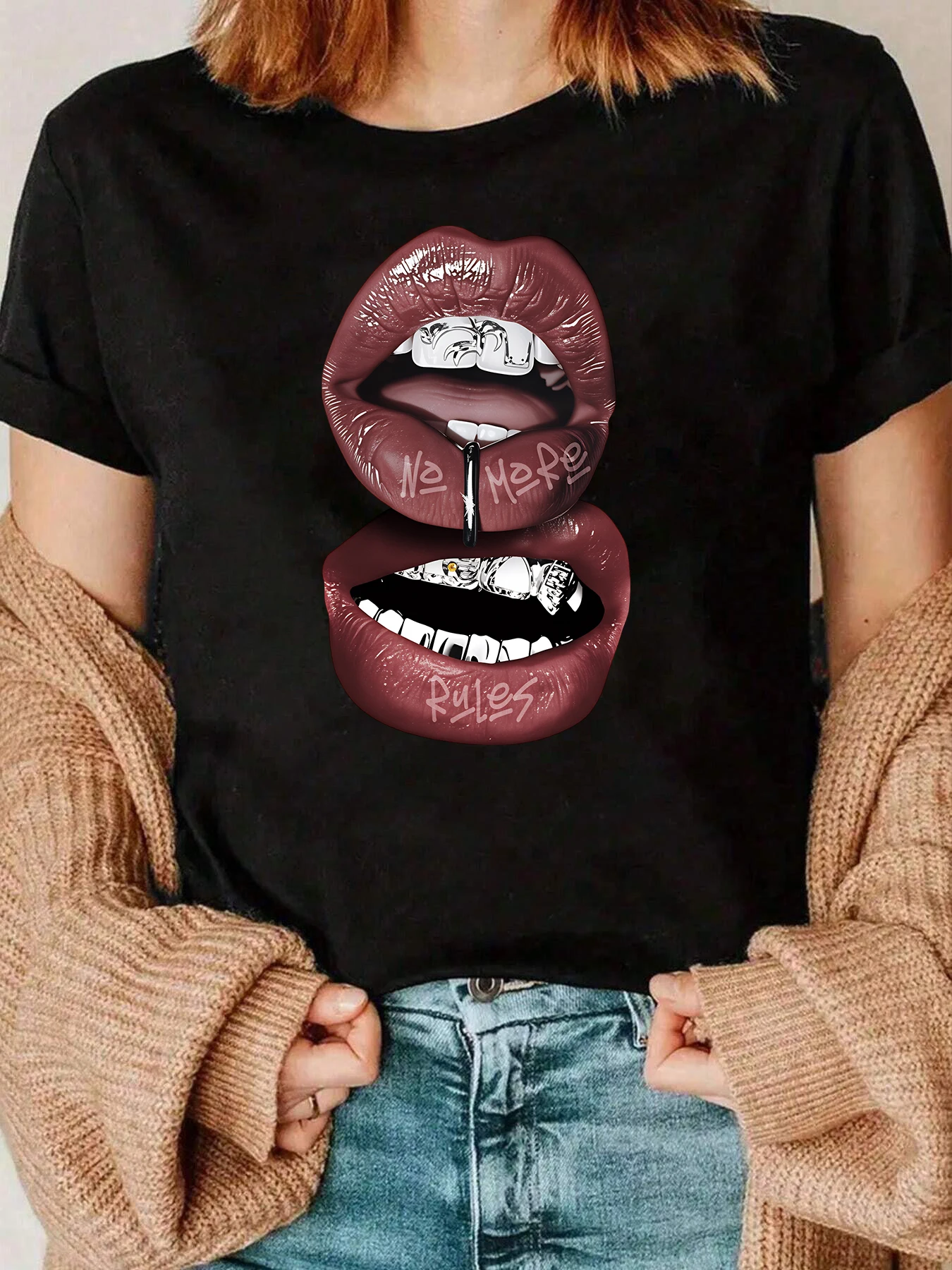 

Lips No Hope Rats Print Halloween Tee Casual Wear Women 220g