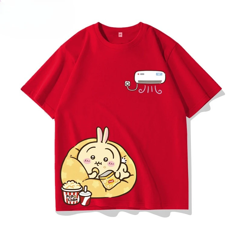Chiikawa Niedliches Charakter-Fan-Merch T-Shirt Unisex O-Ausschnitt Locker Sitzend Lässig Sommer Kurzarm Jugend Harajuku Streetwear Alltags-Oberteil – Detail 7