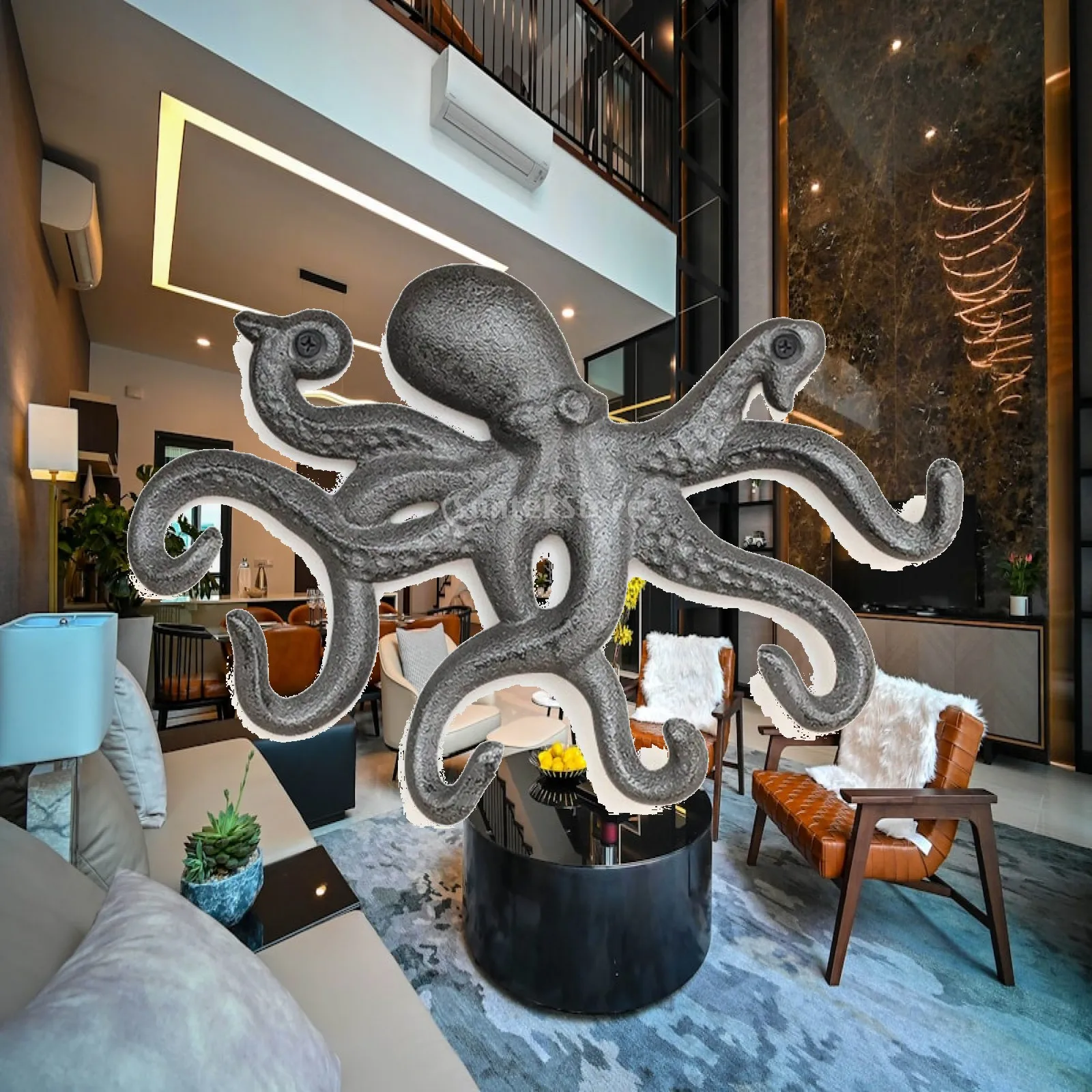 Functional Octopus Wall Hook Iron Art Deco Cephalopod Hanger for Small Items in Entryway Hallway Nautical Style