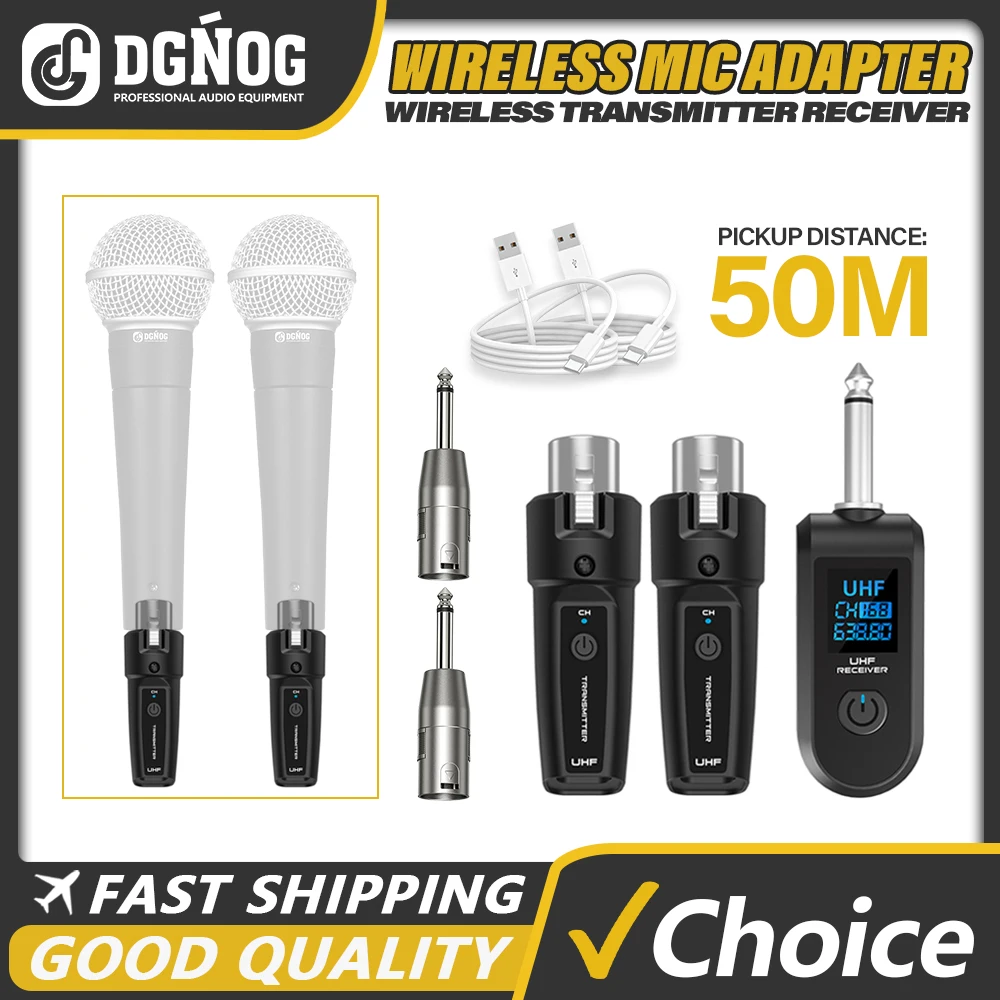 UHF XLR Adapter System Wireless Microphone Transmitter Receiver System for Dynamic Microphones Guitar Audio Mixer PA System