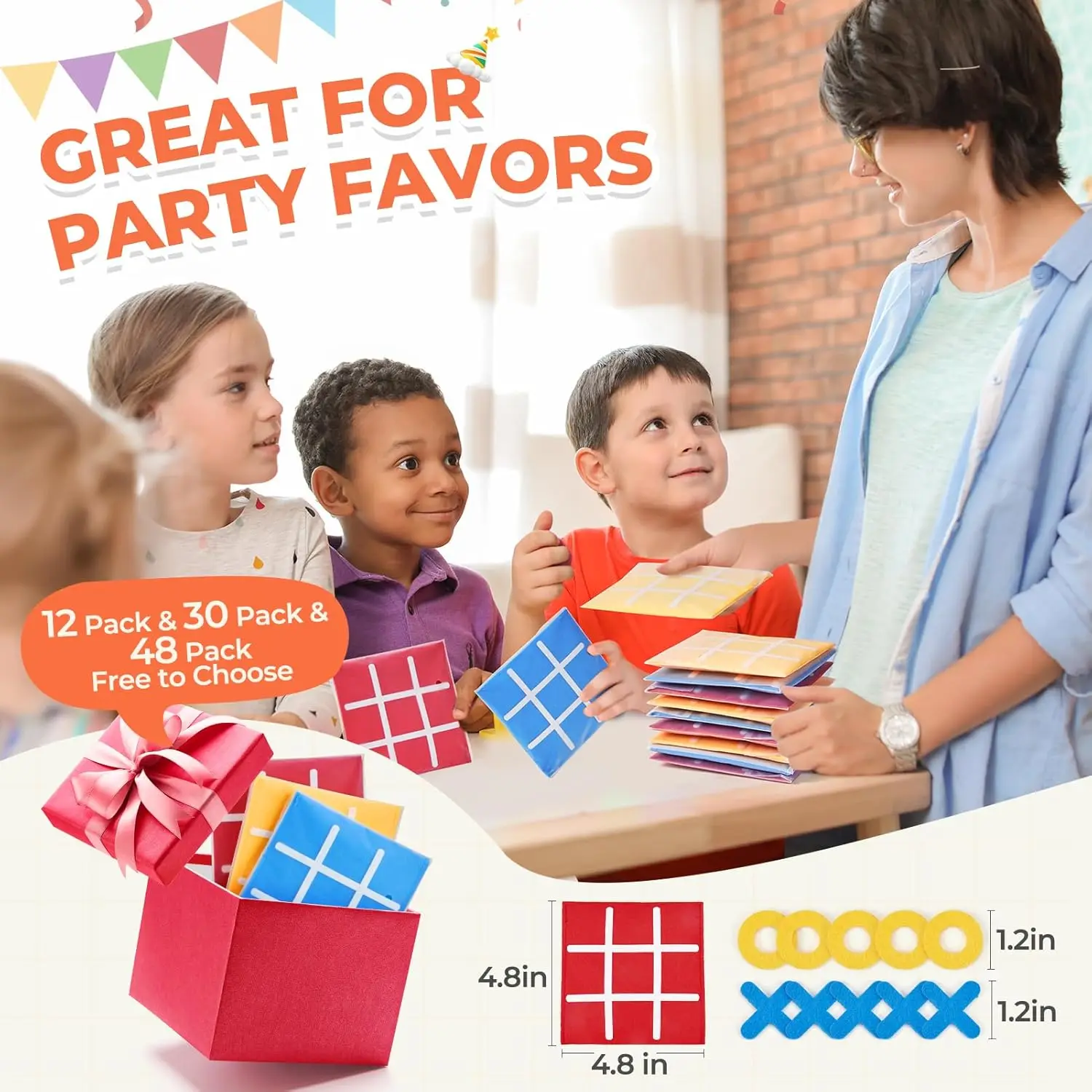 30 Pack  Felt Tic Tac Toe Board Game Set - Family Fun! Classic Strategy Game, Birthday Party Favors, EducationalStudent Gifts view 2