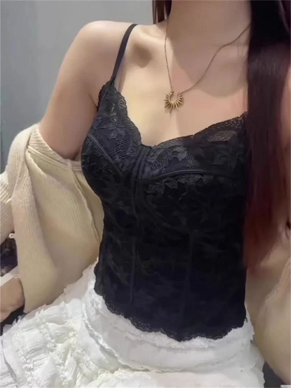 Pure Desire Lace Fishbone Waist Cinching Camisole Women's Inner Beauty Back Bra Integrated Top with Built-In Chest Pad