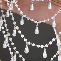 1M Imitation Pearl Waterdrop Pendent Charms Beaded Chain Plastic Beads Copper Chains for DIY Necklace Clothing Jewelry Making 4
