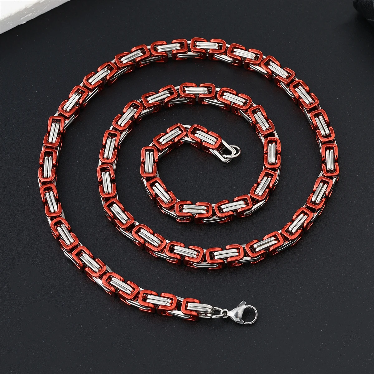 D&Z New 6mm Stainless Steel Red-Silver Color Necklace Hip Pop Curb Locomotive Chain Necklace For Men Women Party Jewelry