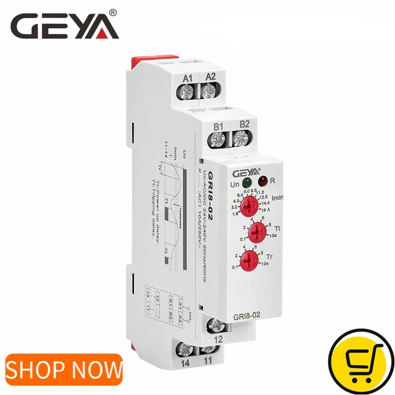 

GEYA GRI8-01/02 Under Current Sensor Relay AC 24V-240V Current Control Relays 0.05A 1A 2A 5A 8A 16A Over Current Relay