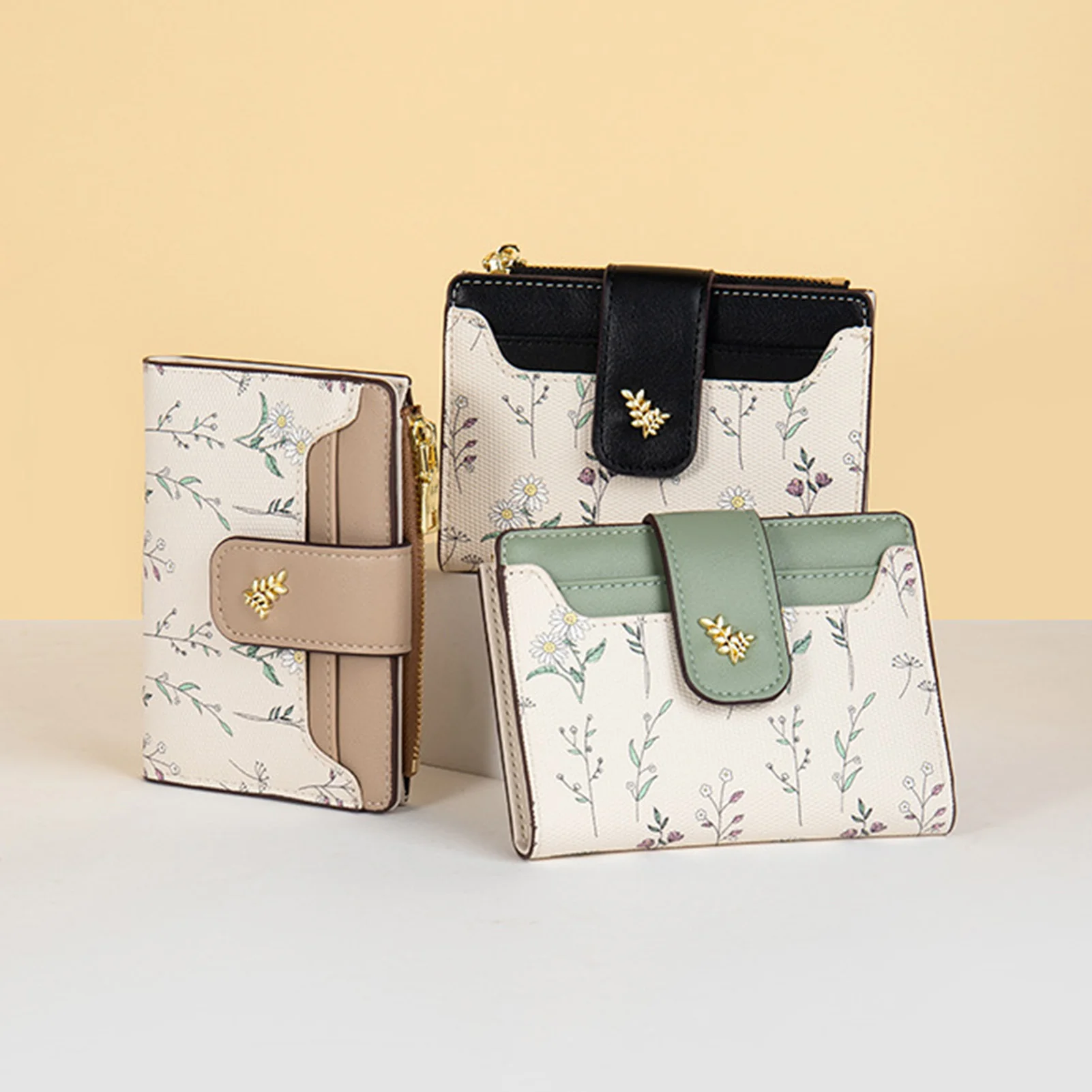 

Женские кошельки из искусственной кожи, женский кошелек для монет с цветочным принтом, держатель для нескольких карт, женский короткий тонкий кошелек на молнии с застежкой