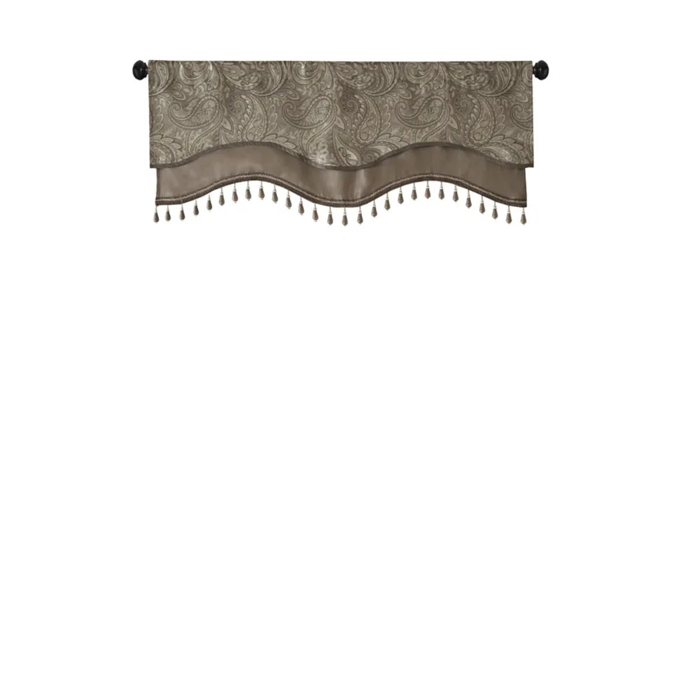 

Jacquard Window Rod Pocket Valance With Beads Blue/Brown 50x18" curtains for living room luxury