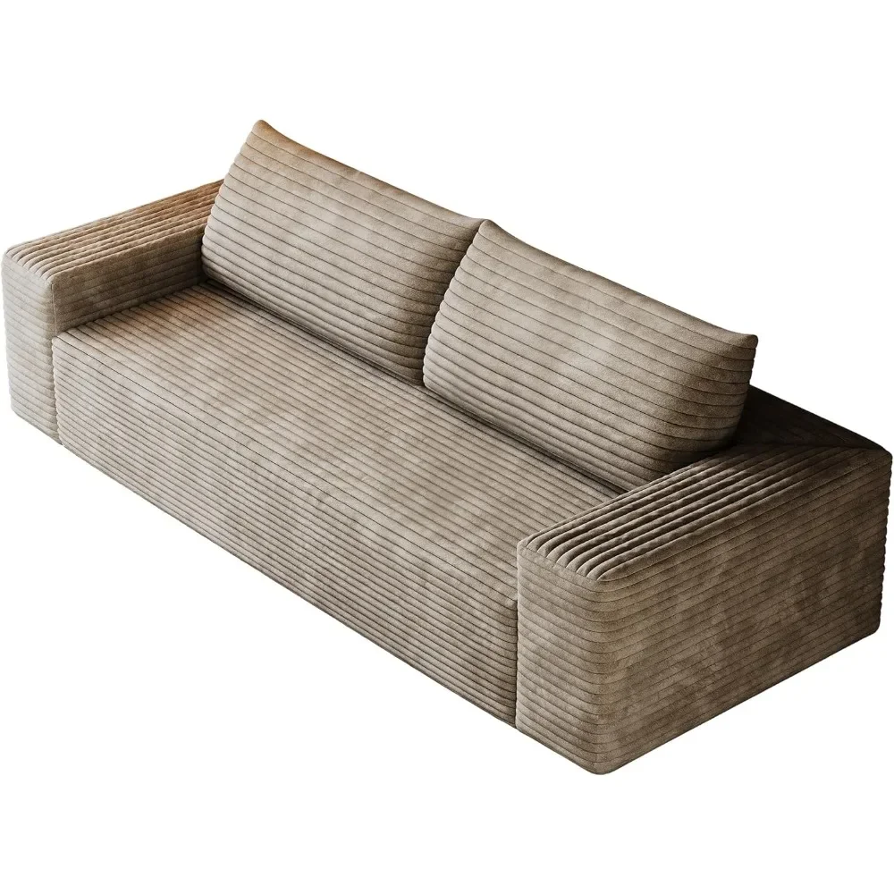 63 Corduroy Boneless Couch, 2-Seater Compression Sofa with 2 Throw Pillows, No Assembly Required, Comfy Loveseat Sofa in a Box,