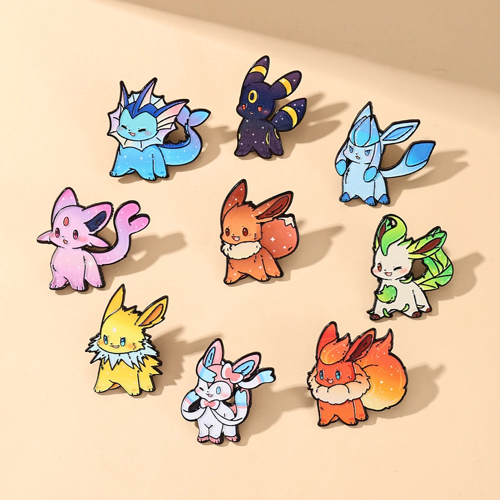9Pcs Eeveelutions Enamel Pins Set Cute Pokemon Eevee Brooches for Backpacks And Bags Lapel Badges Jewelry Gift for Fans view 3