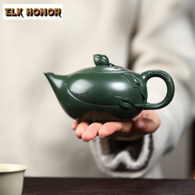 270ml Retro Yixing Purple Clay Teapots Handmade Longevity Peach Pot Raw Ore Green Mud Kettle Chinese Zisha Tea Set Supplies Gift