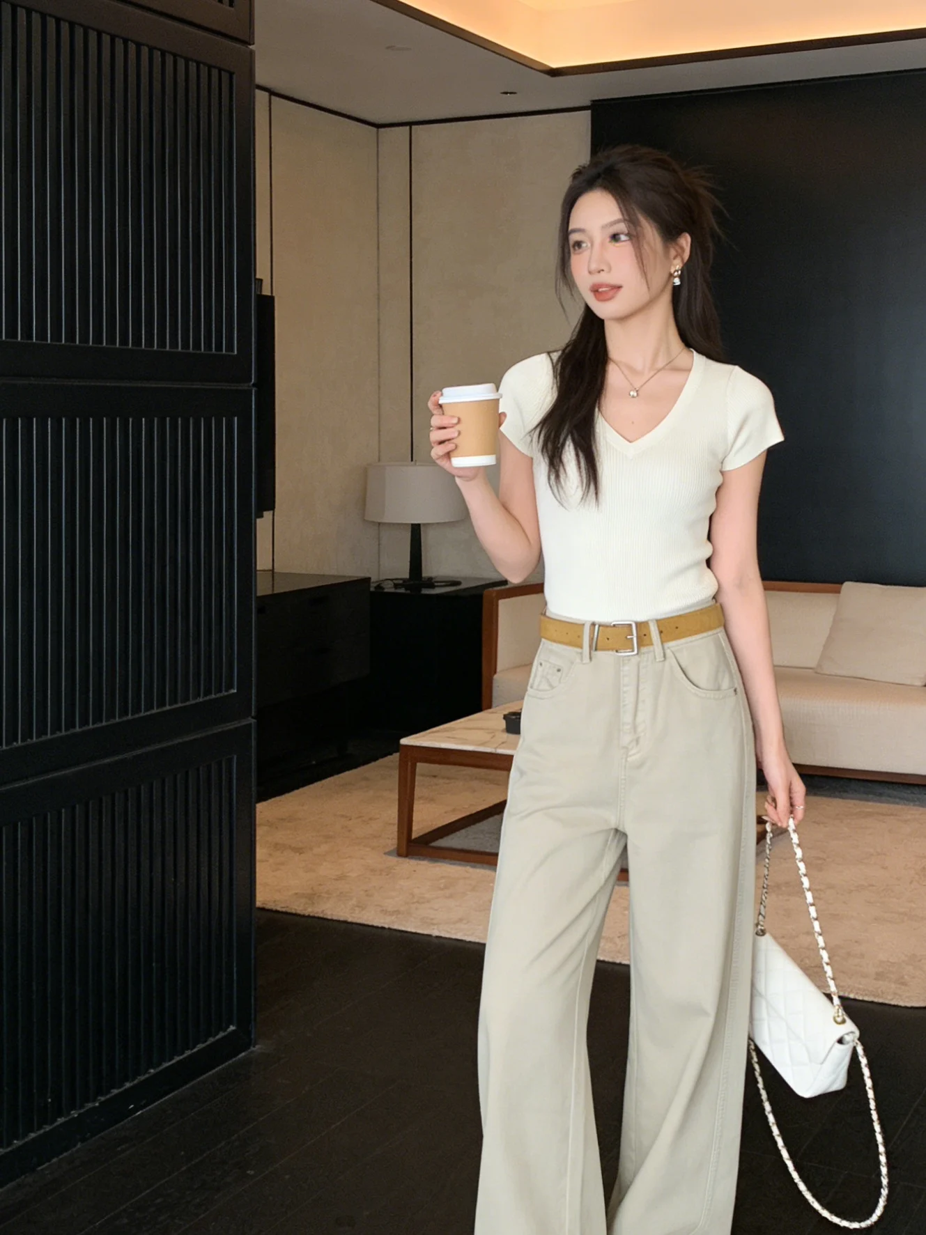 

Корейские повседневные винтажные джинсы с широкими штанинами для женщин, ранняя весна, высокая талия, свободные, прямые, струящиеся, универсальные, длиной в пол