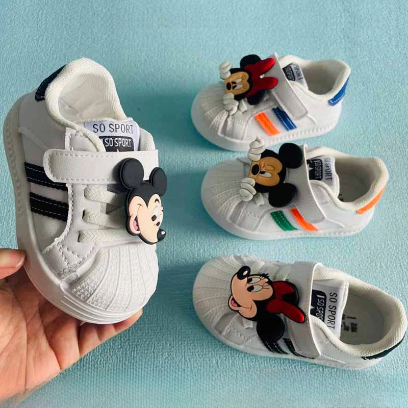 Disney Children\'s Casual Shoes Cartoon Spiderman Boys and Girls Outdoor Sneakers Toddler Cute Mickey Anti-slip Shoes 0-6Years