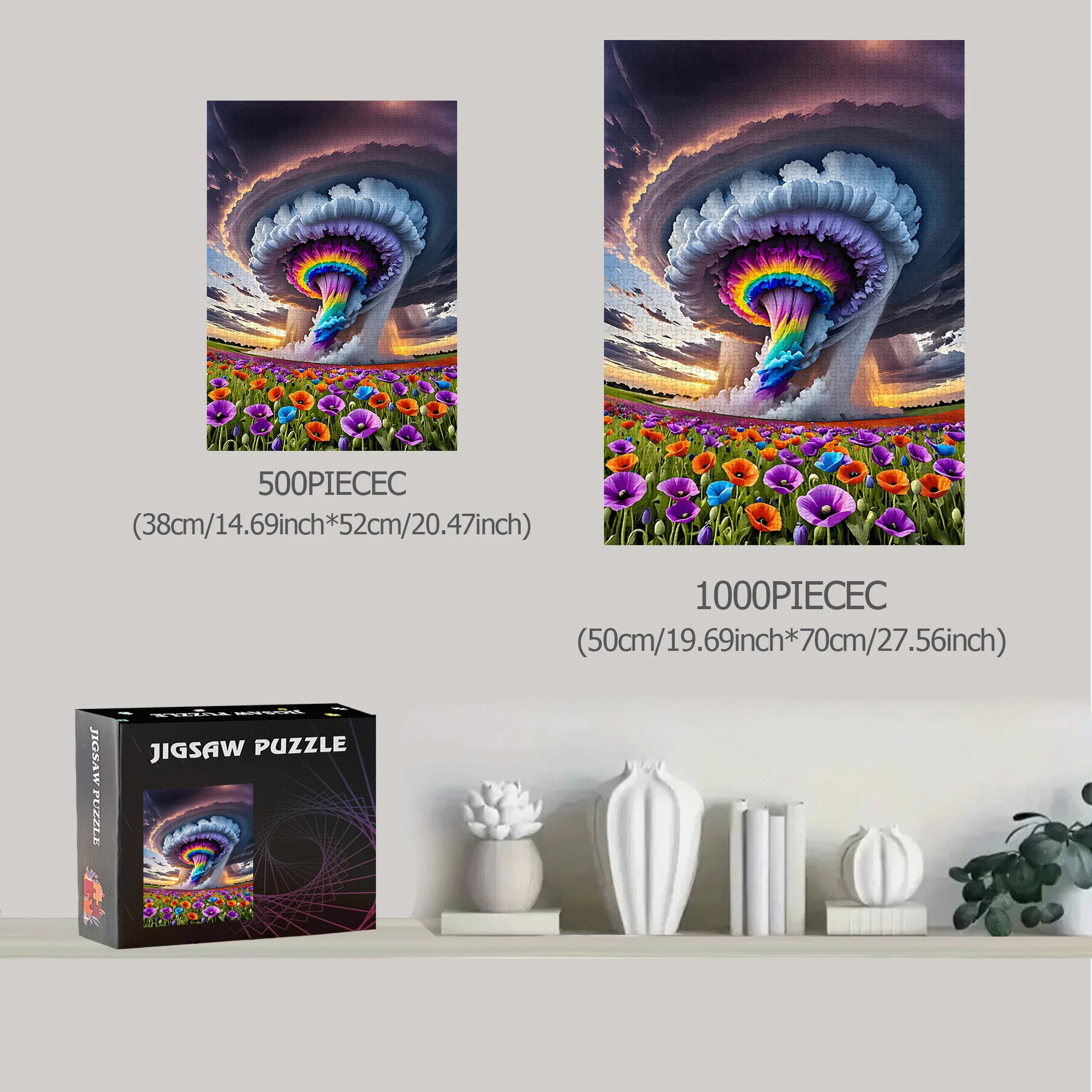 Nuages, arc-en-ciel 500 pièces/1000 pièces jeu de puzzle-cadeau pour l'interaction familiale, activité de puzzle de bricolage et défi du cerveau de décoration intérieure-H