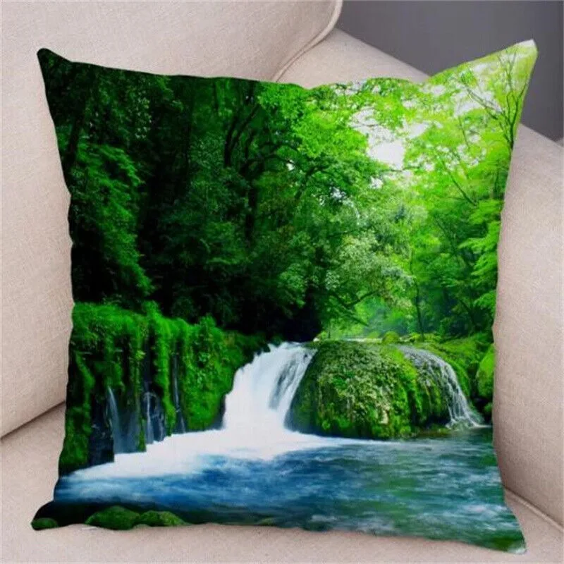 Waterfall Scenery Printed for Home Sofa Room Decor Pillowcase Cushion Cover