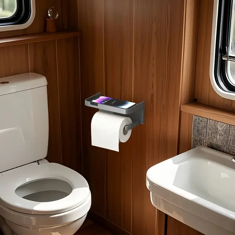 1 قطعة صندوق تخزين الحمام القافلة ABS حامل ورق المرحاض غير المثقوب مع حامل هاتف رف تخزين متنقل ملحقات RV