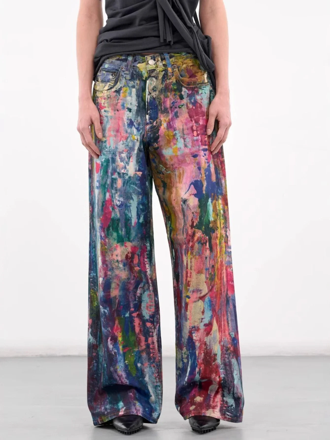 Jeans Women Wide Leg Pants Straight Denim Mom Paint Splash Trousers High Waist Distressed Vintage Floor Length Streetwear 2025