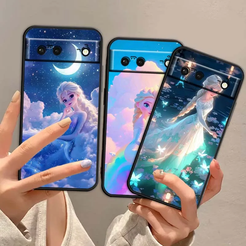

Beautiful Elsa Anime For Google Pixel 9a 9 8A 8 7 7A 6 6A Pro XL 2024 5G Black Soft TPU Silicone Cover Phone Case