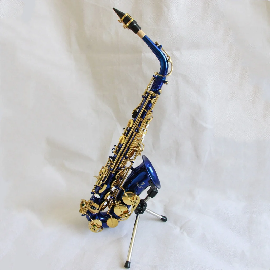 Beginner practice alto saxophone Cheap saxophone alto Blue body Gold keys saxophone alto high quality