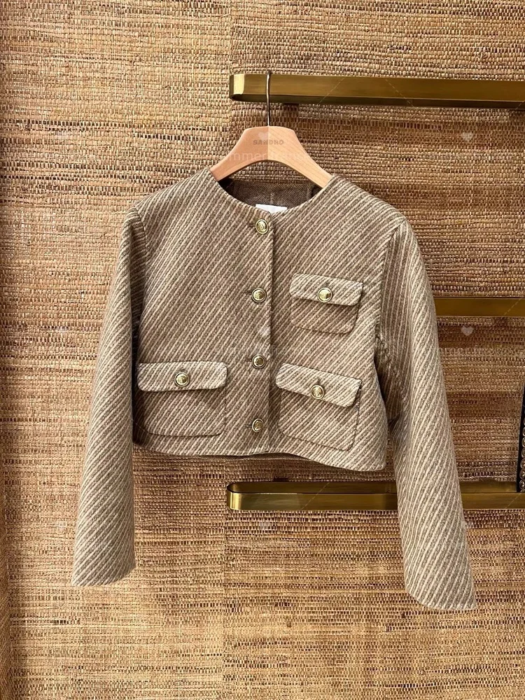 

Классическое круглое двустороннее шерстяное пальто Ne Long Sve Tweed с несколькими кеточками для женщин небольшого узора, осенне-зимнее...