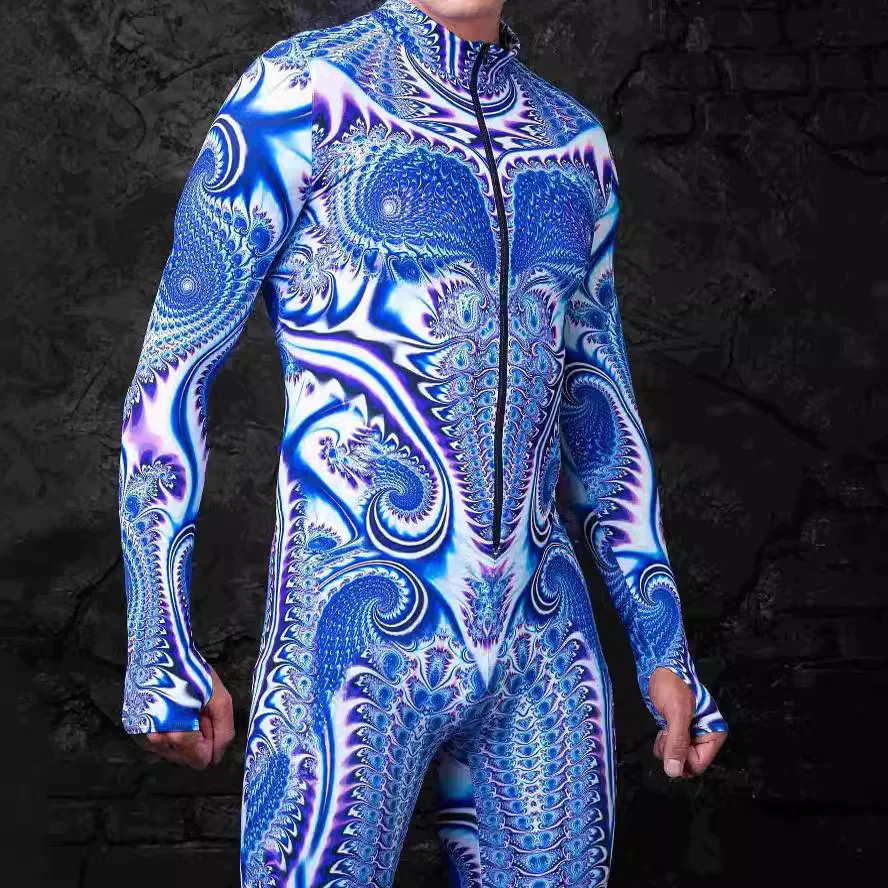 NUOVI uomini tuta cosplay 3D stampato tuta teschio cerniera Zentai sexy stile Mech per la festa di Halloween aderente sottile