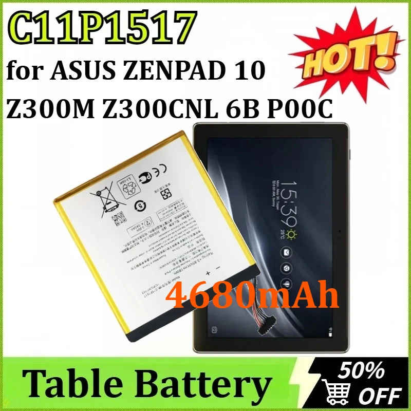 Newly Upgraded C11P1517 4680mAh Battery for ASUS ZENPAD 10 Z300M Z300CNL 6B P00C High-Capacity Replacement Table Battery