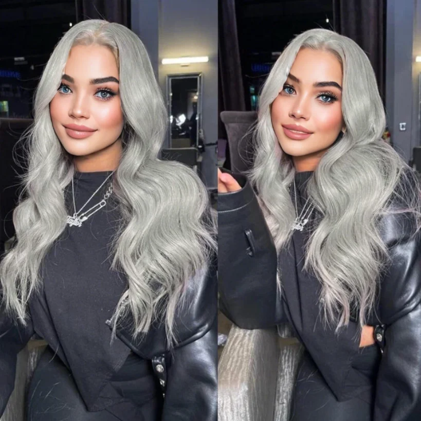 

Grey Body Wave Colored Virgin Human Hair Wig Pre Cut Pre Plucked 13x4 Lace Front Wig For Women Daily Parties Fit Outdoorfun Use