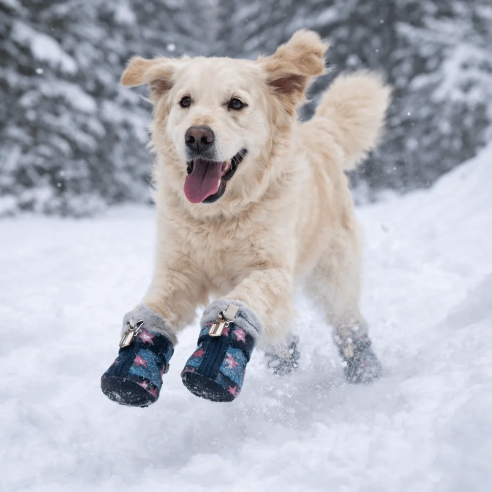 

4 pieces/set Warm Dog Snow Boots Wear-Resistant Star Pattern Puppy Footwear Anti Slip Plush Puppy Paw Protector