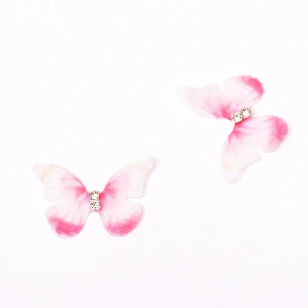 50Pcs 3D Organza Fabric Butterfly Appliques Rhinestone Colorful Chiffon Butterfly Embroidered Patches Translucent Double-layer