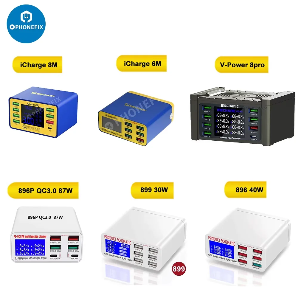 MECHANIC V-Power 6 8 8S 8Pro Super Fast Charger LED Independent Digital Display Multi Port Quick Wireless USB Charging Station