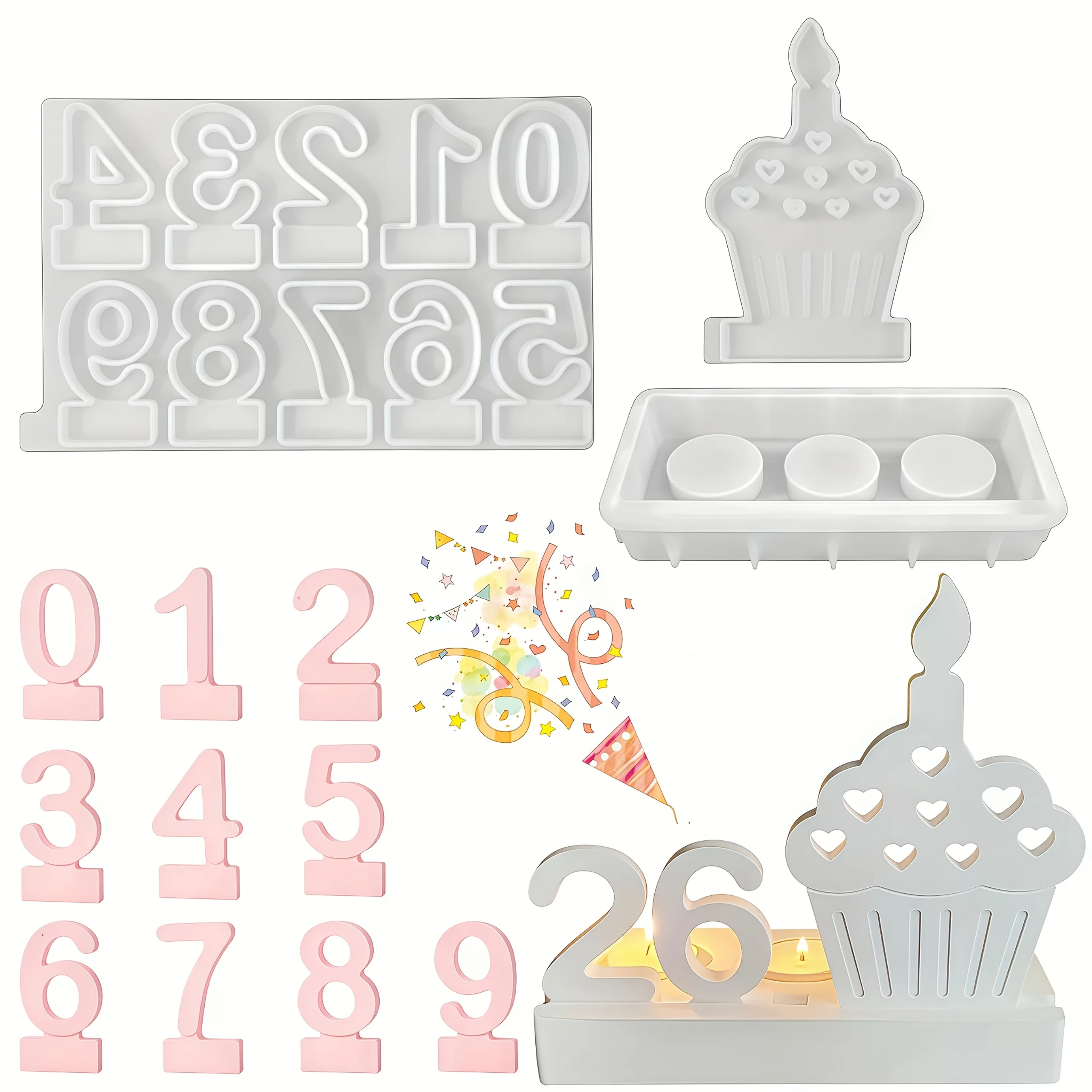 3-Piece Set of Silicone Molds for DIY Casting, Including Number 0-9, Letter Candle Holders, Number Candles, and Birthday Cake Toppers, Very Suitable as Gifts for Family and Friends.