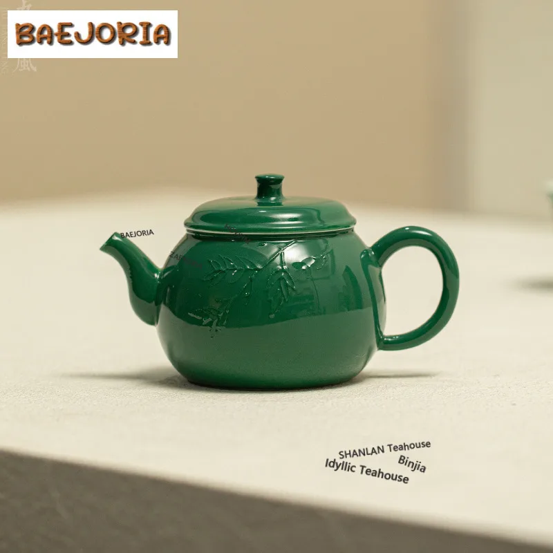 Bamboo Leaf Green Loop-handled Pot Boutique Hand-painted Tea Infuser Pot Tea Brewing Kettle With Strainer For Teaware Craft Gift