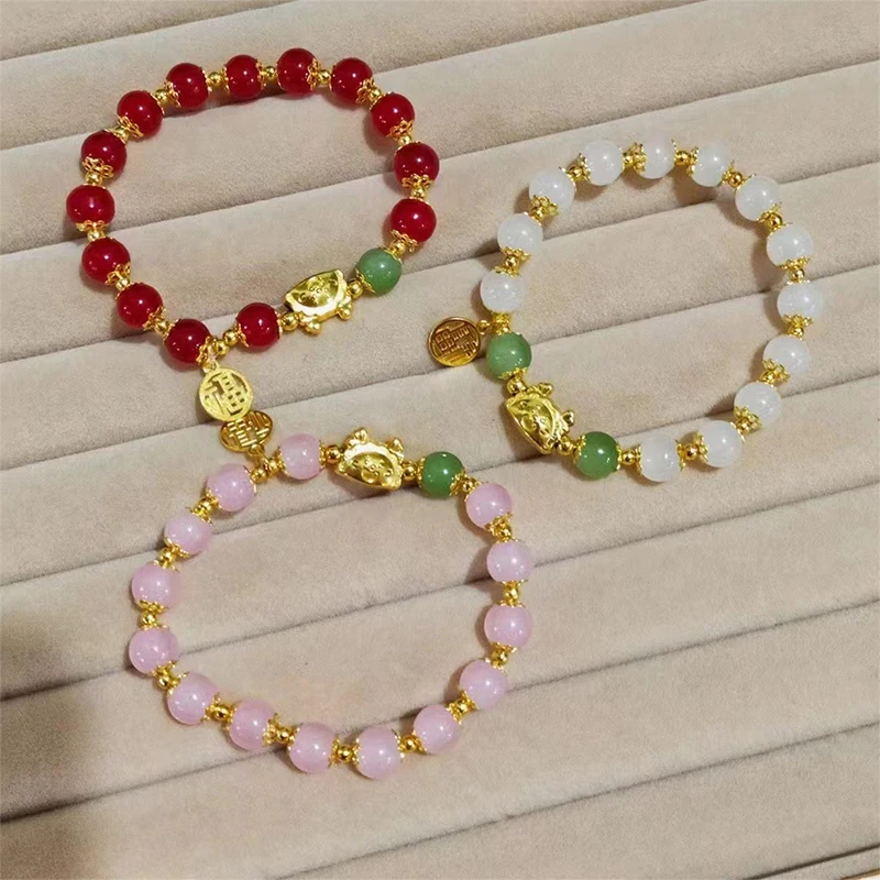 Chinese Style Lucky Dragon Year Fengshui Beaded Bracelet For Women Couple Handmade Wrist Jewelry Friendship Party Gifts