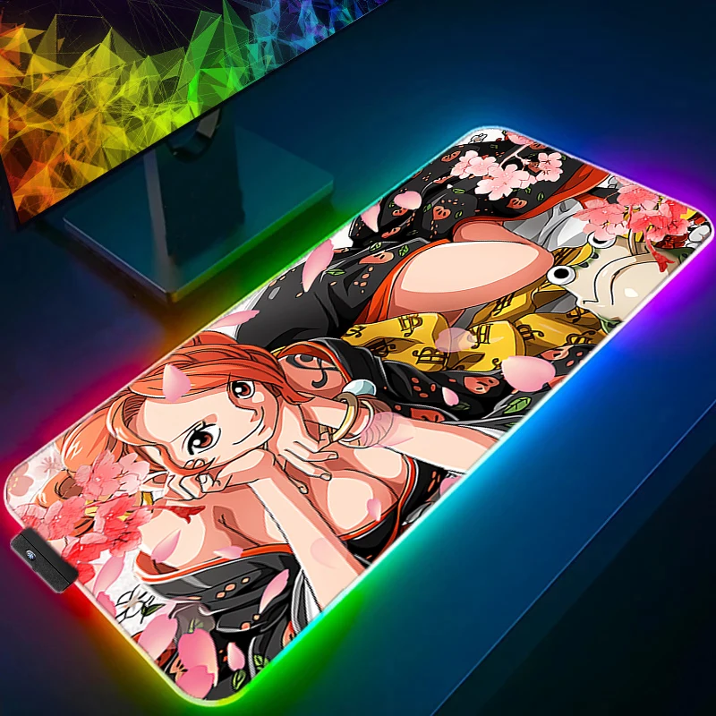 RGB LEDマウスパッド ワンピース ナミ オフィスデスクマット コンピューターゲーマー マウスパッド ラバーキーボードパッド PCアクセサリー マウスパッド タブレットパッド