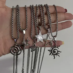 Punk Pink Metal Choker Necklace for Women Girl Hip Hop Harajuku Pendant Trendy Stainless Steel Necklace Jewelry