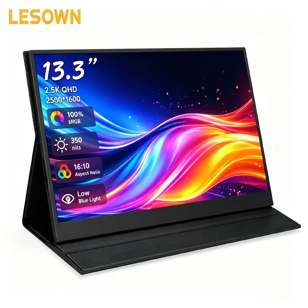 

LESOWN 13.3 Inch 2.5K Portable Monitor IPS Display Driver-free External Screen with Speakers for Laptop