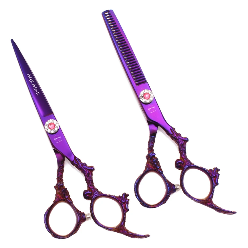 

Professional Hairdressing Scissors AQIABI Japan Stainless Hair Cutting Shears Thinning Scissors Purple Barber Scissors A9005