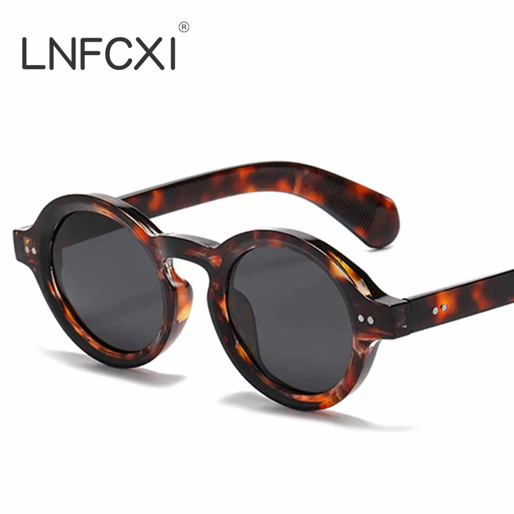 

LNFCXI Retro Round Women Sunglasses Fashion Rivets Decoration Men Punk Shades UV400 Leopard Sun Glasses