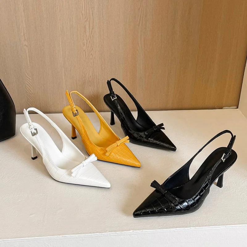

BIGTREE Shiny Slingback High Heels Sweet Beautiful Lady Women's Pumps Stiletto 8cm Party Dress High Heeled Shoes Beige Yellow