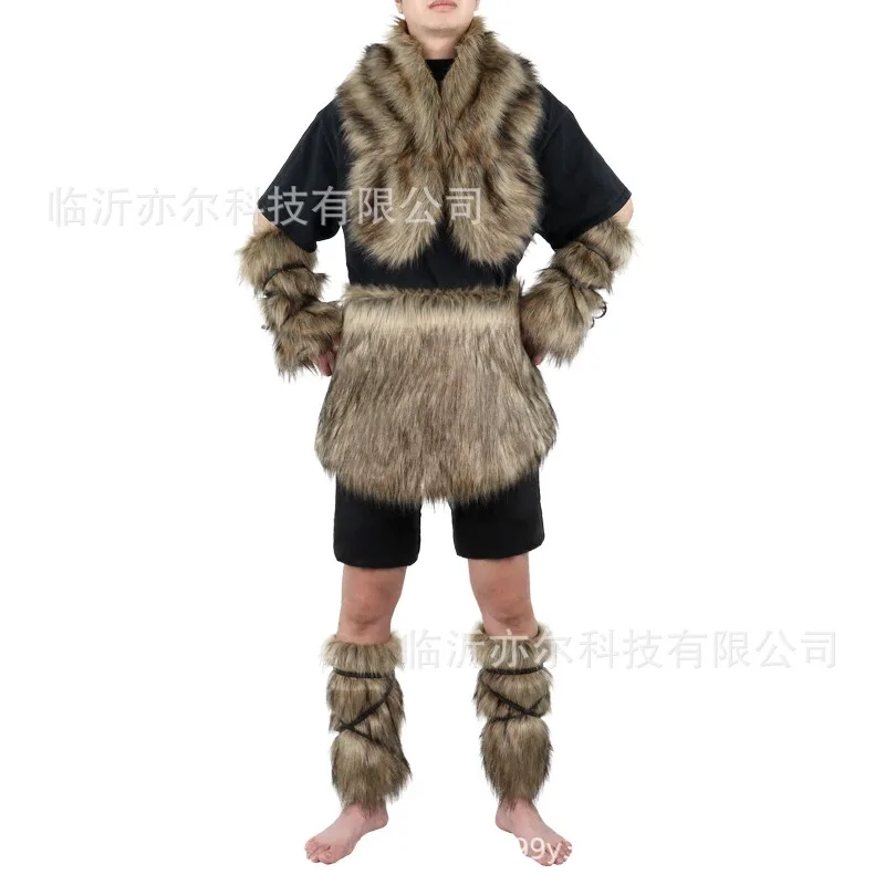 

Viking medieval shawl, sleeve cover, foot cover set, fur, artificial fur cosplay suit