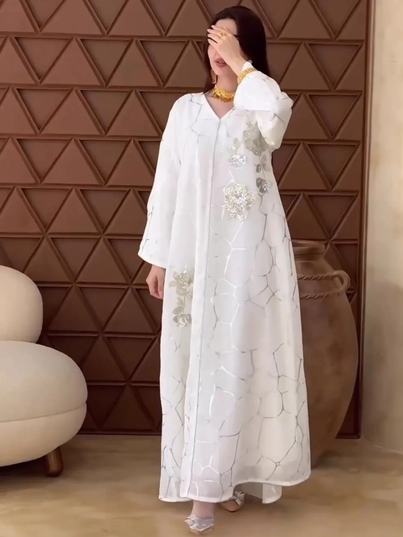 Malha lantejoulas bordado abaya vestido para mulher 2025 oriente médio árabe dubai muçulmano marroquino caftan festa islam roupas eid kaftan