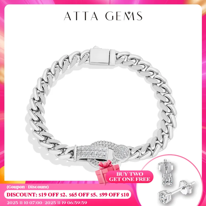 

ATTAGEMS New Cuban Bracelets For Men D VVS1 Moissanite s925 Sterling Silver 18k Gold Plated Fashion Hip Hop Wrist Jewelry Gifts